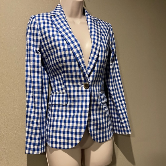 NWOT J.Crew Gingham Cobalt blue/White Schoolboy Blazer, 0P